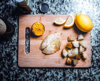 High angle view of food on table