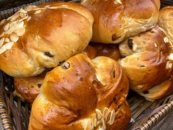 High angle view of bread in basket