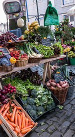 Fruits and vegetables for sale at market stall