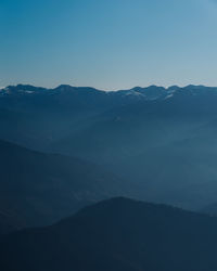 Scenic view of silhouette mountains against clear sky