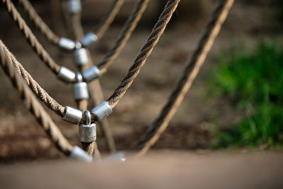 Close-up of chain hanging on rope