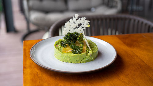 Close-up of food in plate on table