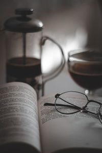 Close-up of eyeglasses on table