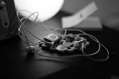 Close-up of telephone on table