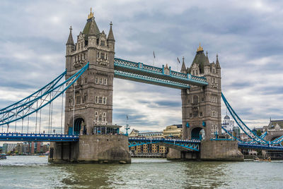 View of bridge over river against cloudy sky