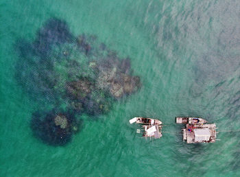 Aerial view of boats in sea