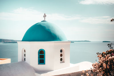 The famous santorini blue topped roofs. the white and blue paint looked so fresh.