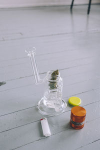 High angle view of tobacco products on table