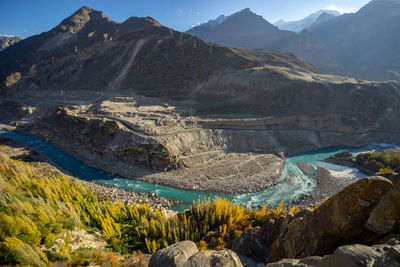 Autumn view of hunza valley in in the karakoram mountain range of the gilgit-baltistan of pakistan.