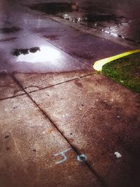 High angle view of wet street during rainy season