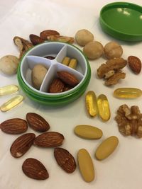 High angle view of breakfast on table