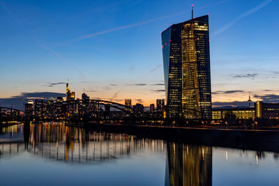 European central bank with financial district in frankfurt.