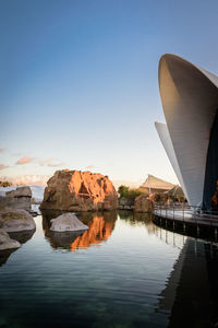 View of rock formations in water