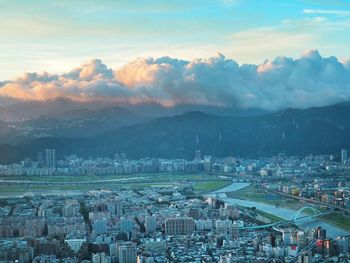 High angle view of townscape against sky