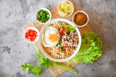 High angle view of food on table
