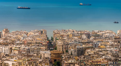 High angle view of buildings in city