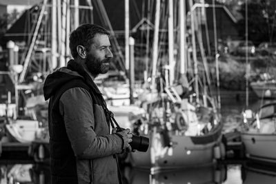 Man photographing boats