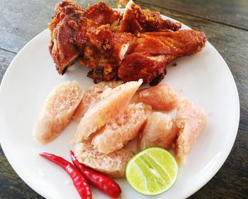 High angle view of dessert in plate on table