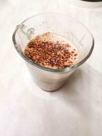 High angle view of coffee on table