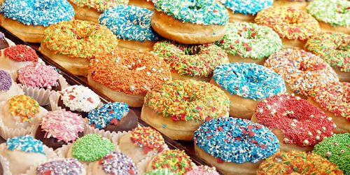 Close-up of donuts for sale