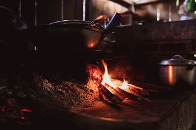 Close-up of utensils on stove