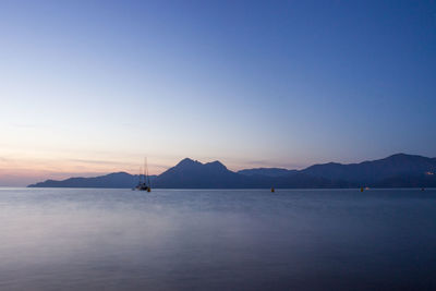 Scenic view of sea against clear sky during sunset