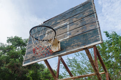 Low angle view of basketball hoop against sky