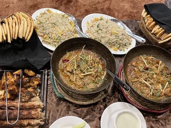 High angle view of food on table