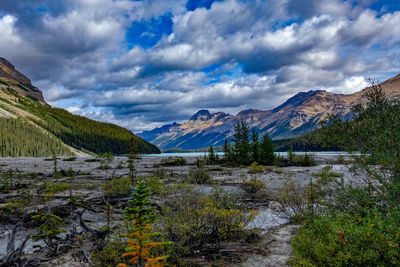 Scenic view of snowcapped mountains against sky