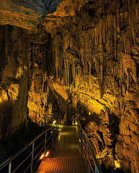 View of inside of a cave, stalagmites and stalagtites