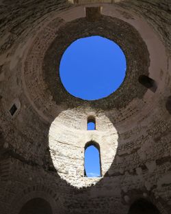 Low angle view of old building against clear sky