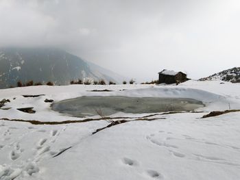 Scenic view of snowcapped mountains against sky