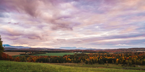 Scenic view of field against cloudy sky