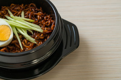 High angle view of food in bowl on table