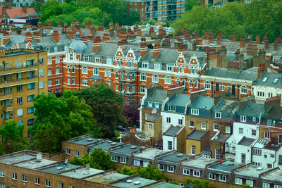 High angle view of brick buildings in london town