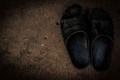 High angle view of shoes on floor