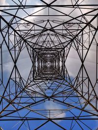 Low angle view of electricity pylon against sky