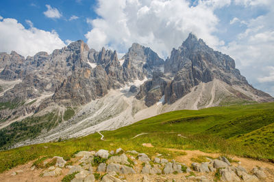 Panoramic view of landscape and mountains against sky