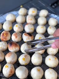 Close-up of grilling  ball food 