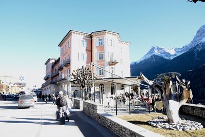 View of people on snow covered mountain