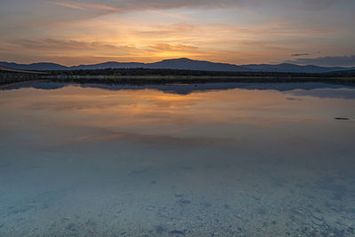 Scenic view of lake against sky during sunset