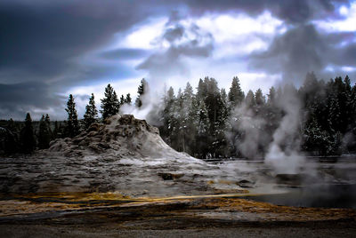 View of hot spring against sky