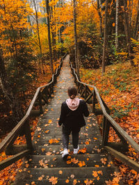 Full length portrait of girl standing on leaves during autumn