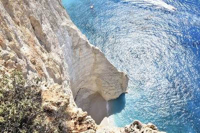 High angle view of sea seen from cliff