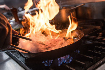 Close-up of bonfire on barbecue grill