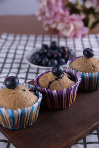 Close-up of cupcakes on table