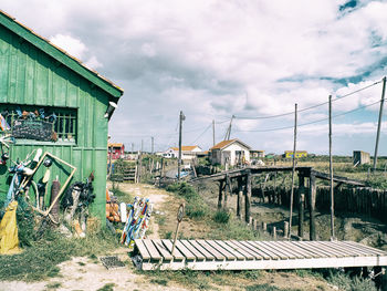 Houses against cloudy sky