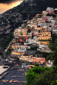 High angle view of buildings in city in amalfi coast in italy 