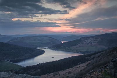 Scenic view of river against sky during sunset