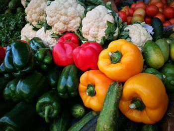 Close-up of various vegetables at market stall for sale